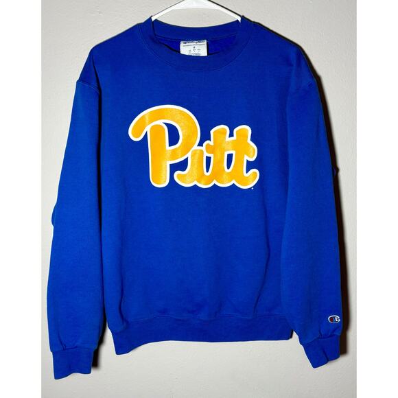 Vintage Pittsburgh Panthers “Pitt” Blue Champion Crewneck Sweatshirt Sz M - Picture 1 of 9